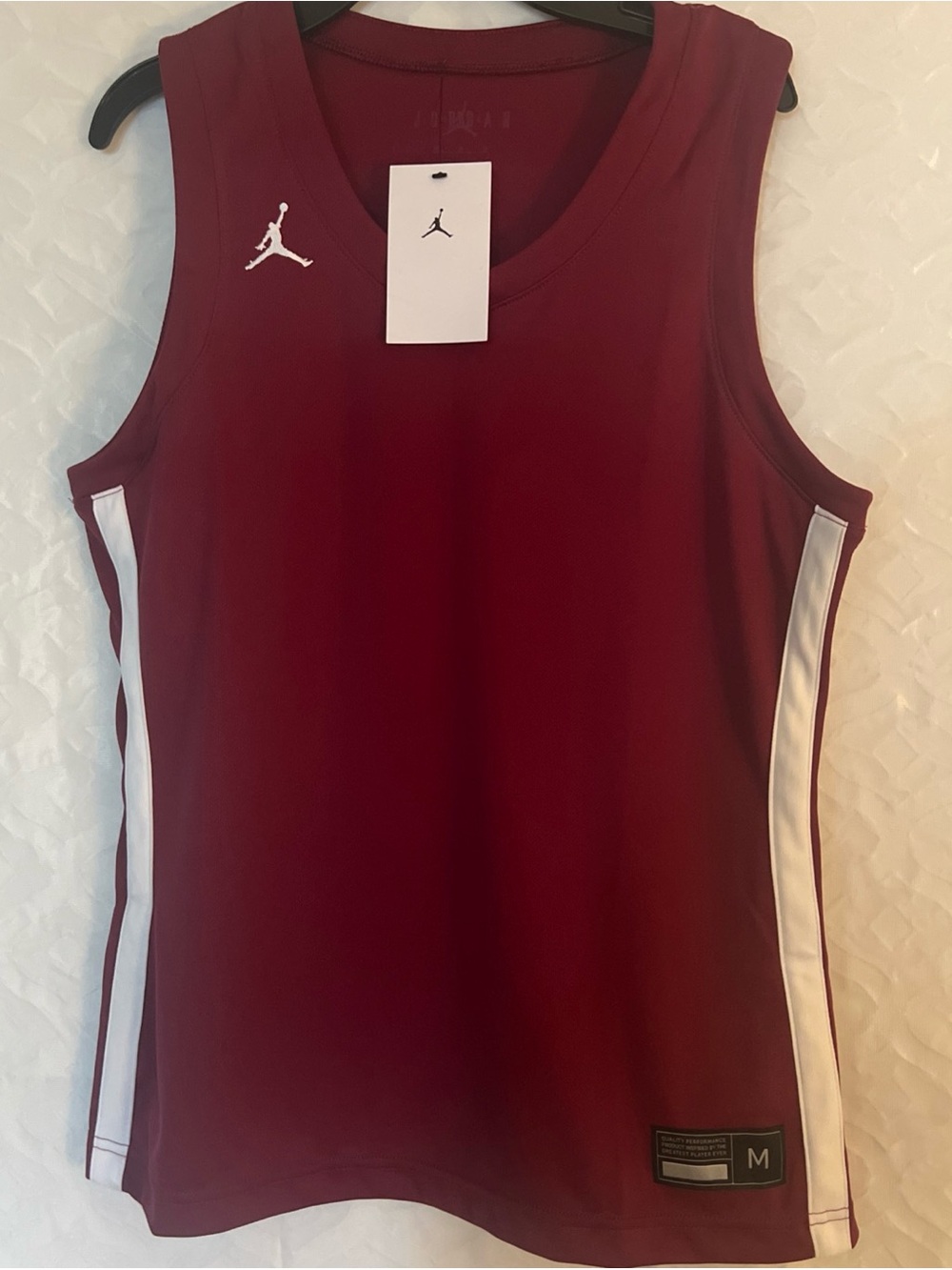 Jordan Maroon Basketball Jersey with White Side Panels